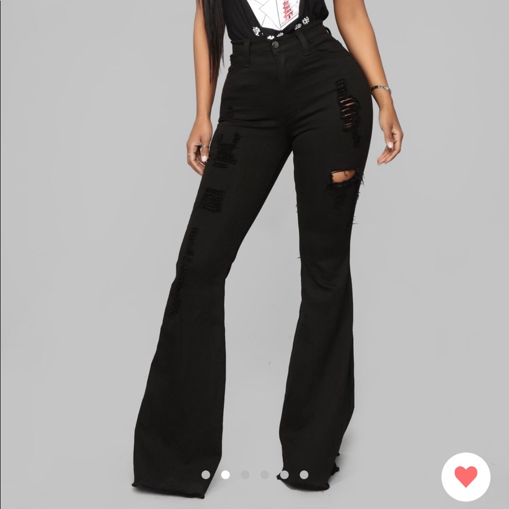 Black Distressed Fashion Nova Flare Jeans